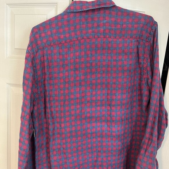 FAHERTY Red Pink and Navy Blue Checkered Plaid Button Down Sz L - Picture 1 of 3